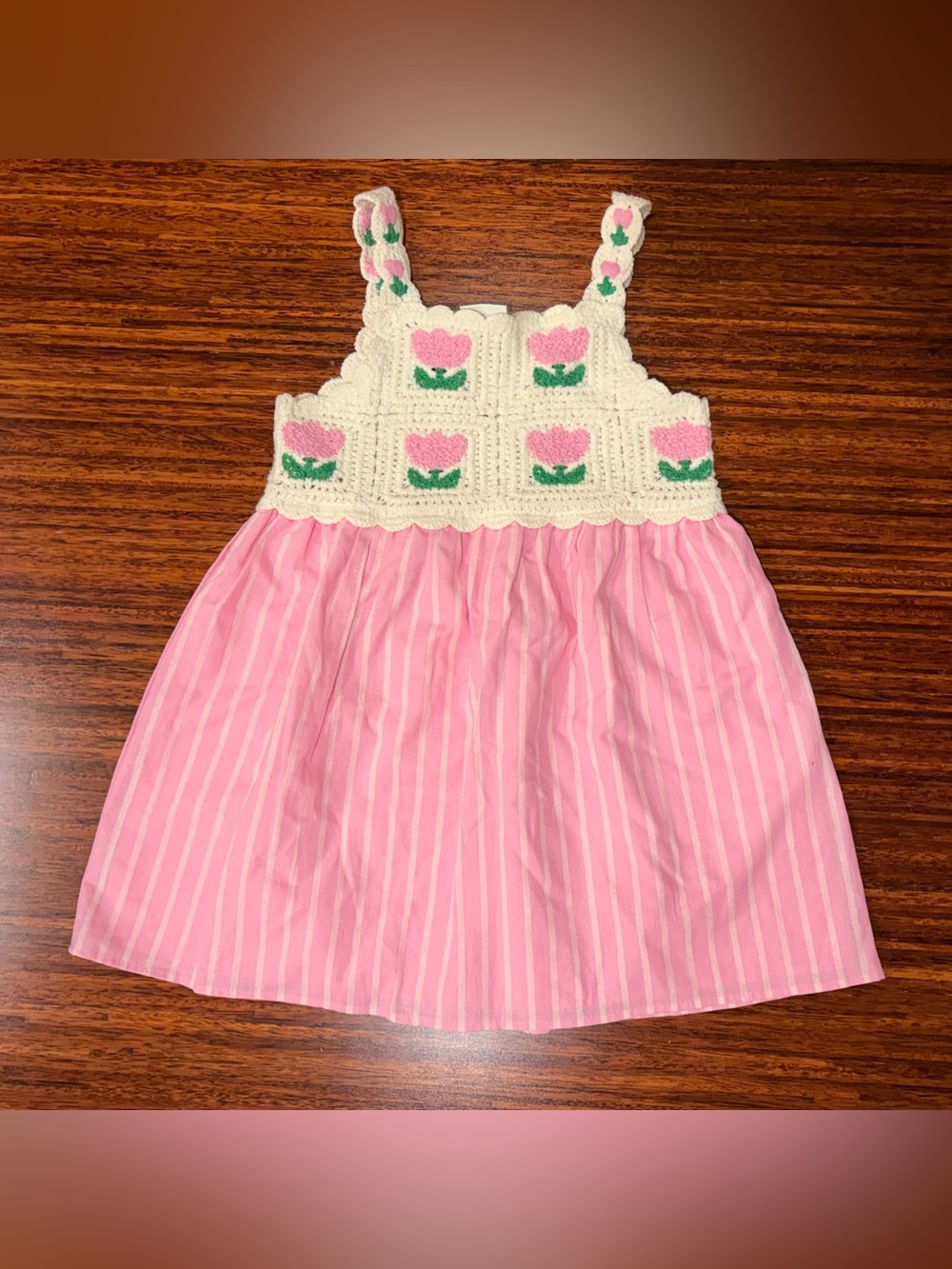 Zara Kids Pink Tulip Crochet Dress Sz 3 Baby Girl Spring Picnic Party Dress